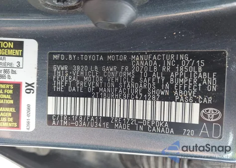 2015 Toyota Corolla L из США, поврежденный, VIN 2T1BURHE9FC471287